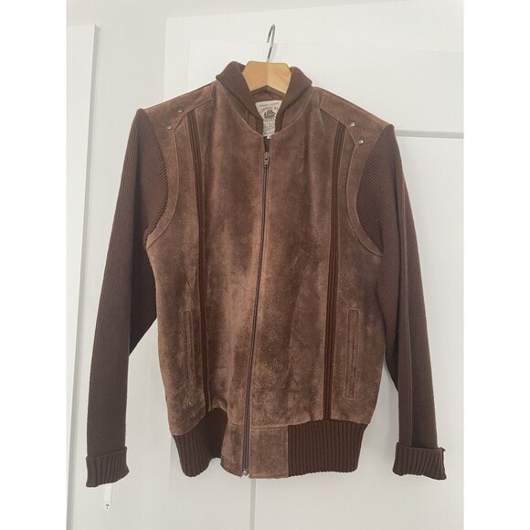 Caribou Bay Trading Co. Brown Genuine Leather/Suede & Knit Jacket - Size M - Picture 1 of 8
